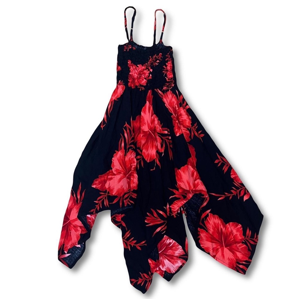 Black and red floral asymmetrical dress